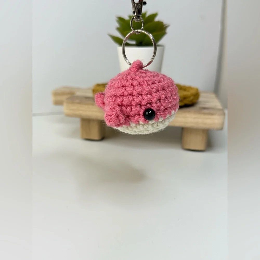 Handcrafted Crocheted Pink Whale Keychain